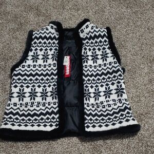 Talbots Fair Isle Vest Black and White Knit Primaloft NWT Women's Size XLP